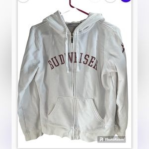 ✨Ladies Size M White Budweiser Embroidered Zip Up/Hooded Jacket✨